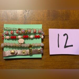 Erimish Pink Metallic Strap & Multicolor Beaded Bracelet Stack set #12